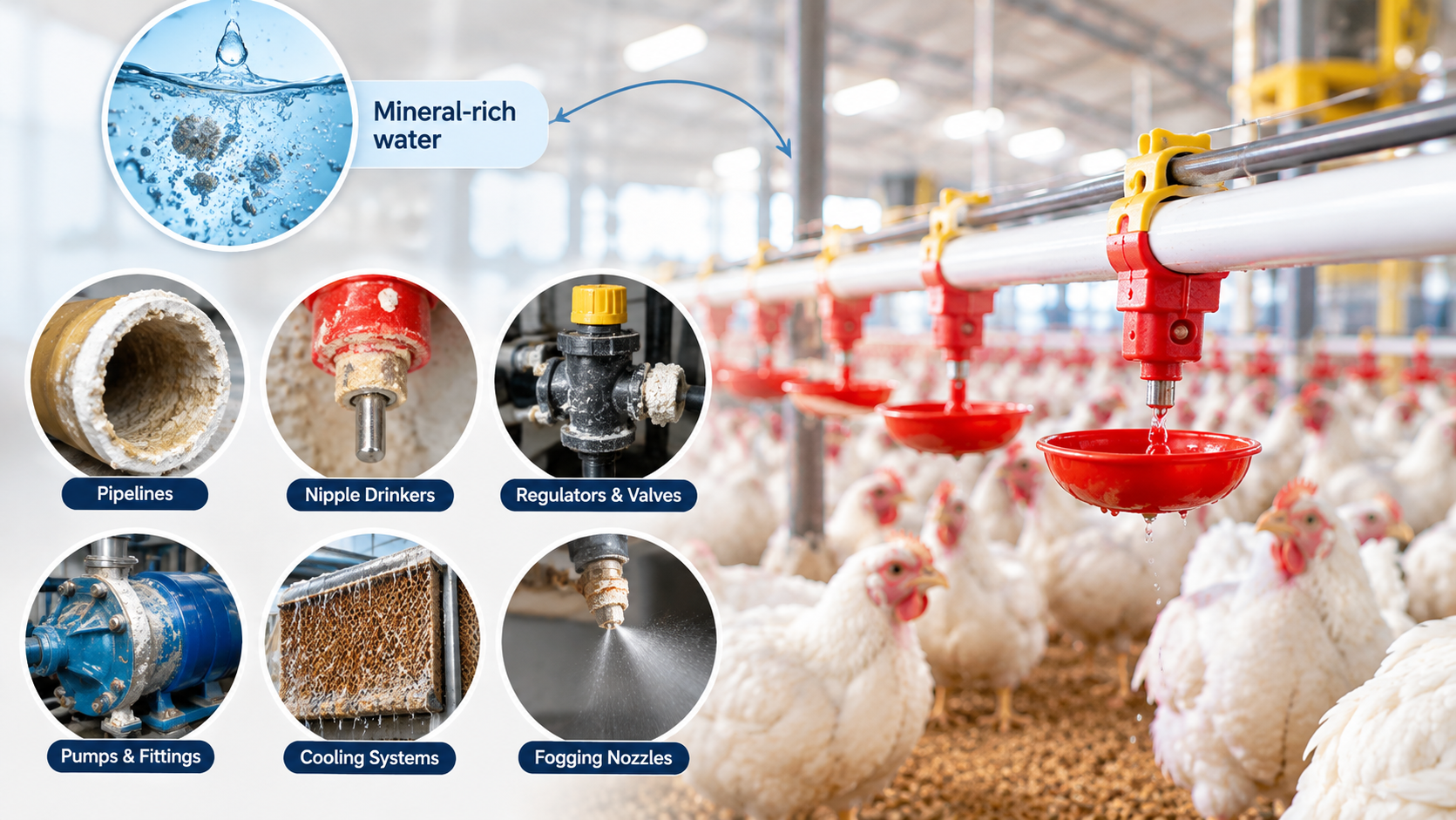 Mineral-rich water affecting poultry farm equipment