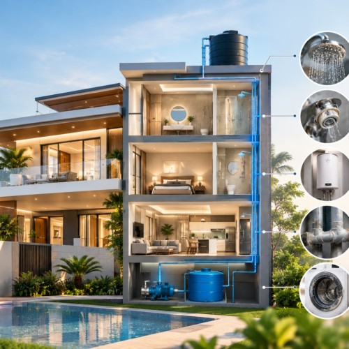 Hard water management in a multi-floor villa